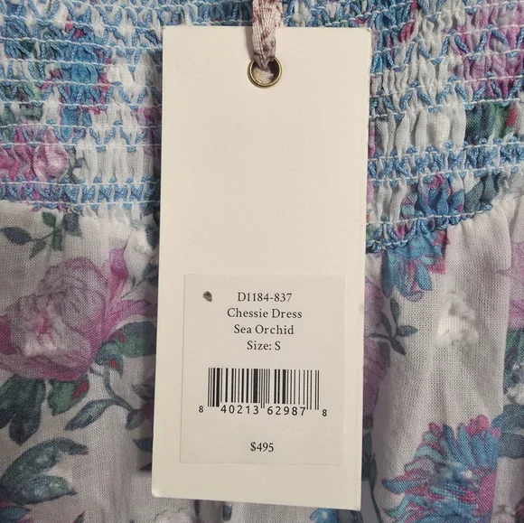 NWT LoveShackFancy Chessie Smocked Floral maxi‎ dress sea orchid S - Picture 7 of 10